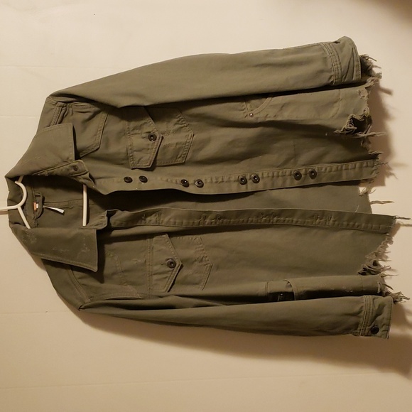 Free People Moonchild Distressed Green Jacket - Picture 2 of 13